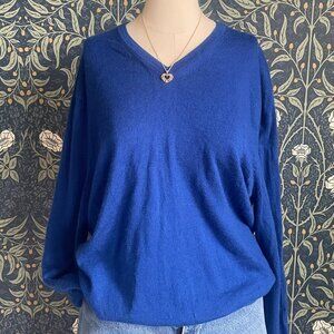 Express Modern Fit Extra Fine Merino Wool V Neck Knit Sweater Royal Blue